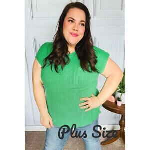 Plus Size Seize The Day Kelley Green Ribbed Sweater Top